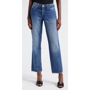 L'Agence Nevia Mid Rise Straight Jeans Serrano Medium Wash Cropped Womens Sze 28